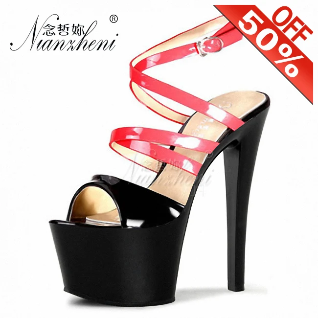 

17cm Nightclub Crystal Thick platform High heeled shoes Open Toe 7 inches Women's sandals Nightclub Stripper Cross dressing Show
