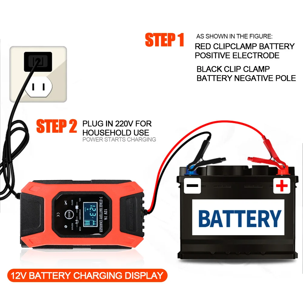 12V 7A Smart Battery Charger Quick Test Repair Kit Tester EU US UK Plug Automobile Truck Off Road 4x4 Motorcycle Car Accessories