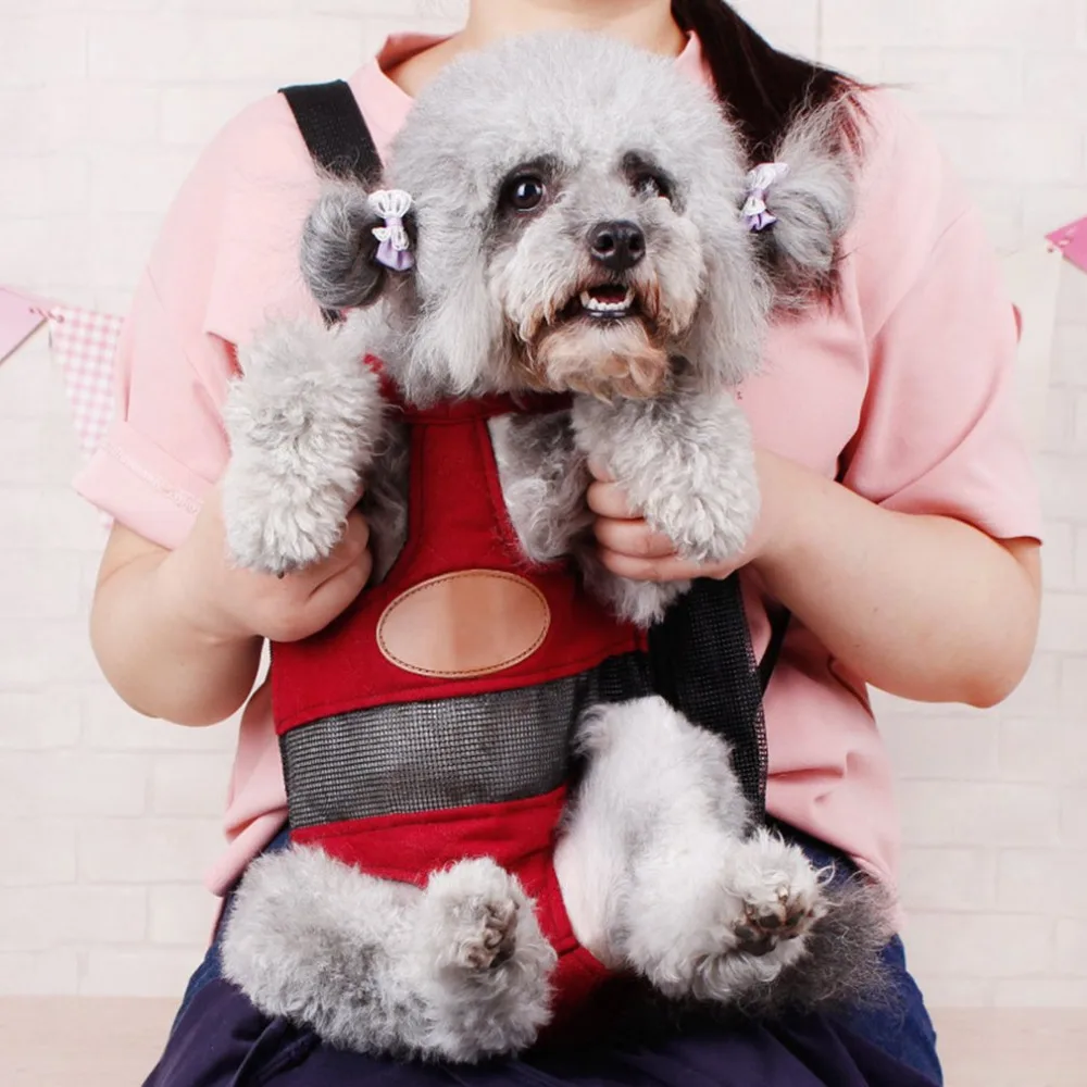 

Small Dog Pet Dogs Cats Canvas Outdoor Carrier Backpack Red Fashion Canvas Legs Out Front Shoulder Breathable Bag Pet Products