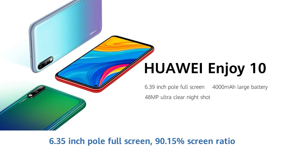 Huawei Enjoy 10 4 Гб 128 Гб мобильный телефон 6,3" Kirin 710F Восьмиядерный 48MP двойная камера смартфон 4000 мАч мобильный телефон