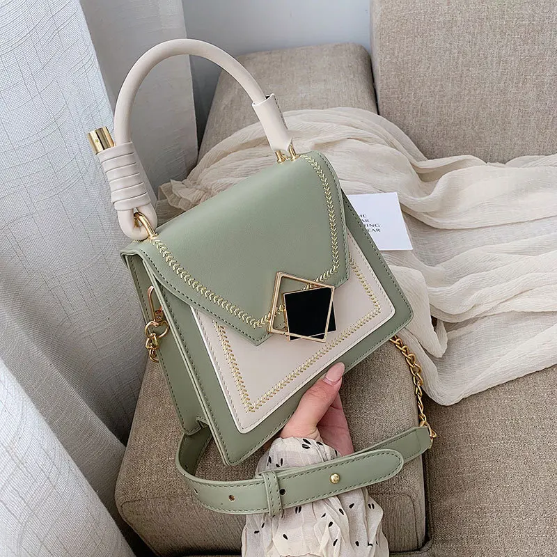 

Multipurpose Panelled Messenger Bags Women Fashion High Handle Handbags Ladies Simple Embroidery Shoulder Bags Metal Lock Chain