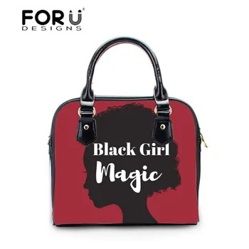 

FORUDESIGNS Black Girls Magic Top-Handle Bags for Women PU Leather Handbags&Messenger Bags Ladies Luxury Hand Bag Designer Bolsa