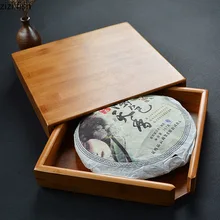 Пуэр Чайная коробка, коробка для чайного торта, бамбуковый однослойный чайный поднос, домашняя Высококачественная чайная церемония, Бамбуковая деревянная чайная коробка, пустая коробка