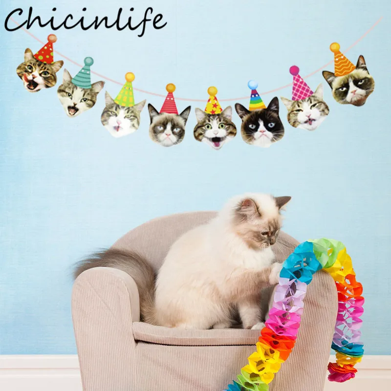 Chicinlife 1 компл. Кошка День Рождения Бумажный баннер для вечеринки в честь Дня Рождения Украшения Флаг кошка тема ПЭТ вечерние гирлянды