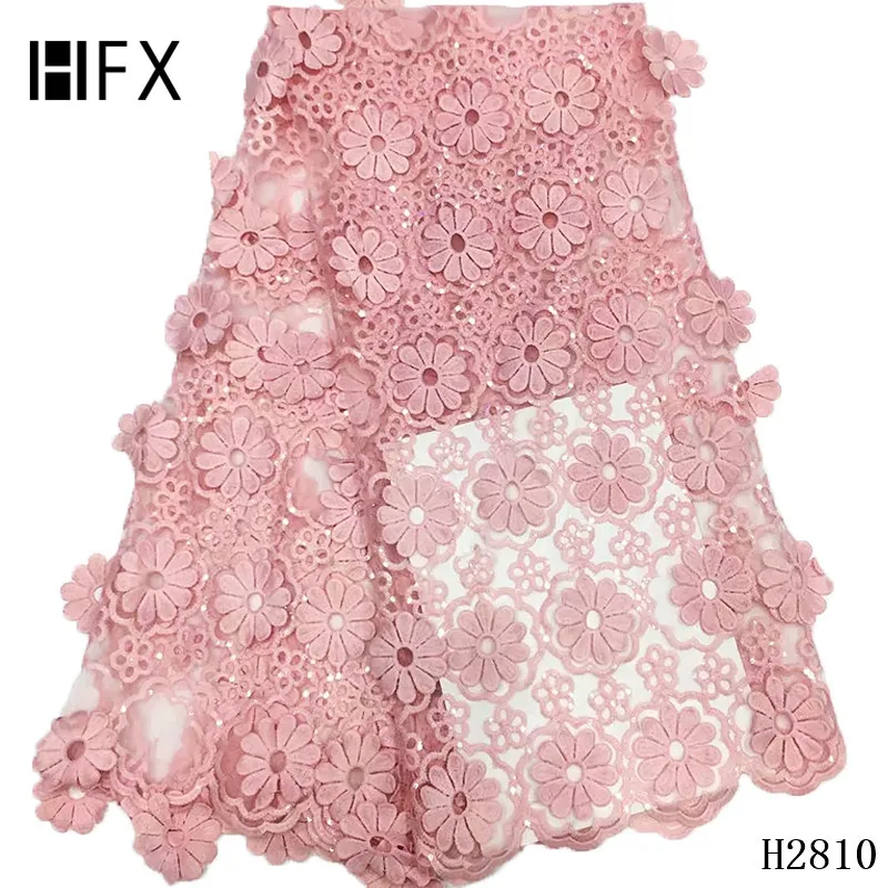 

HFX pink African Sequins Lace Fabric 2019 High Quality Lace Material French Lace Fabric Nigerian Tulle Mesh Lace Fabrics F2810