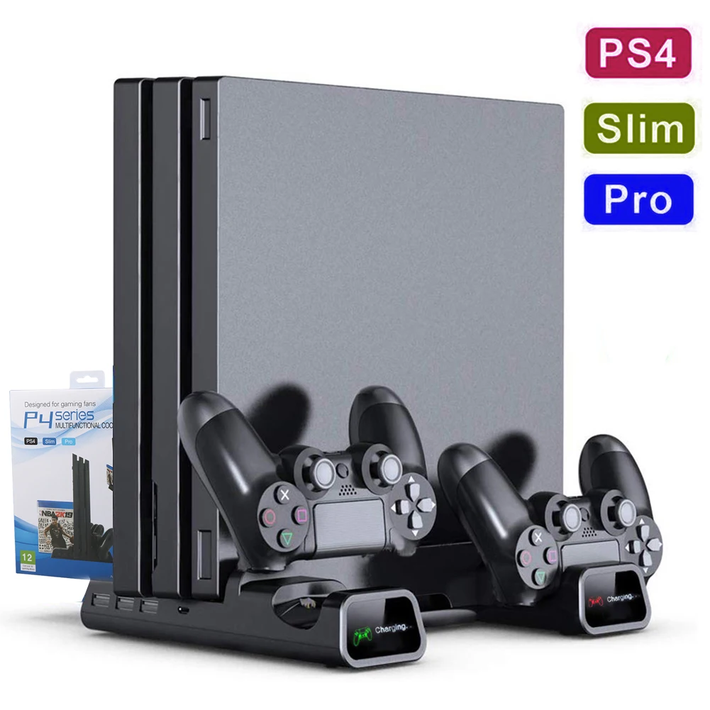 Зарядное устройство для двух контроллеров PS4/PS4 Slim/PS4 Pro вертикальная охлаждающая