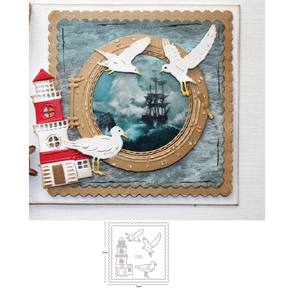 Metal Cutting Dies Lighthouse Seabird Die Mould Template For Diy Scrapbooking Album Decor