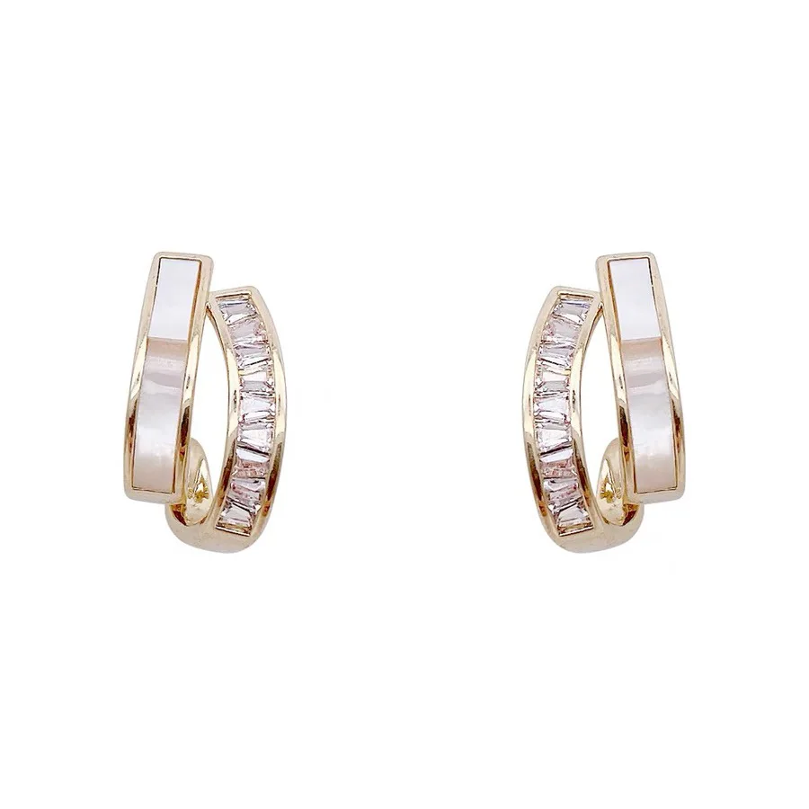 2021 New Design Shell Zircon Arc Metal Stud Earrings For Woman Korean Fashion Jewelry Party Student Girls Elegant Accessories - Image 6