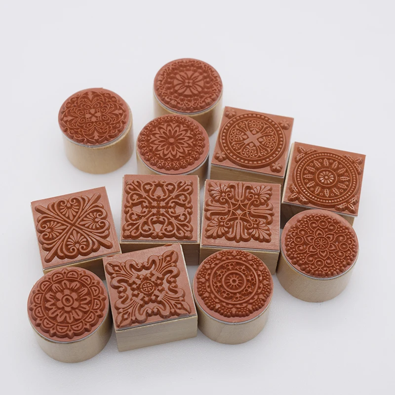 

3cm Pottery Stamp Square Round Baroque Mandala Lace Flower Emboss Seal Polymer Clay Texture Sculpture Model DIY Ceramic Tools