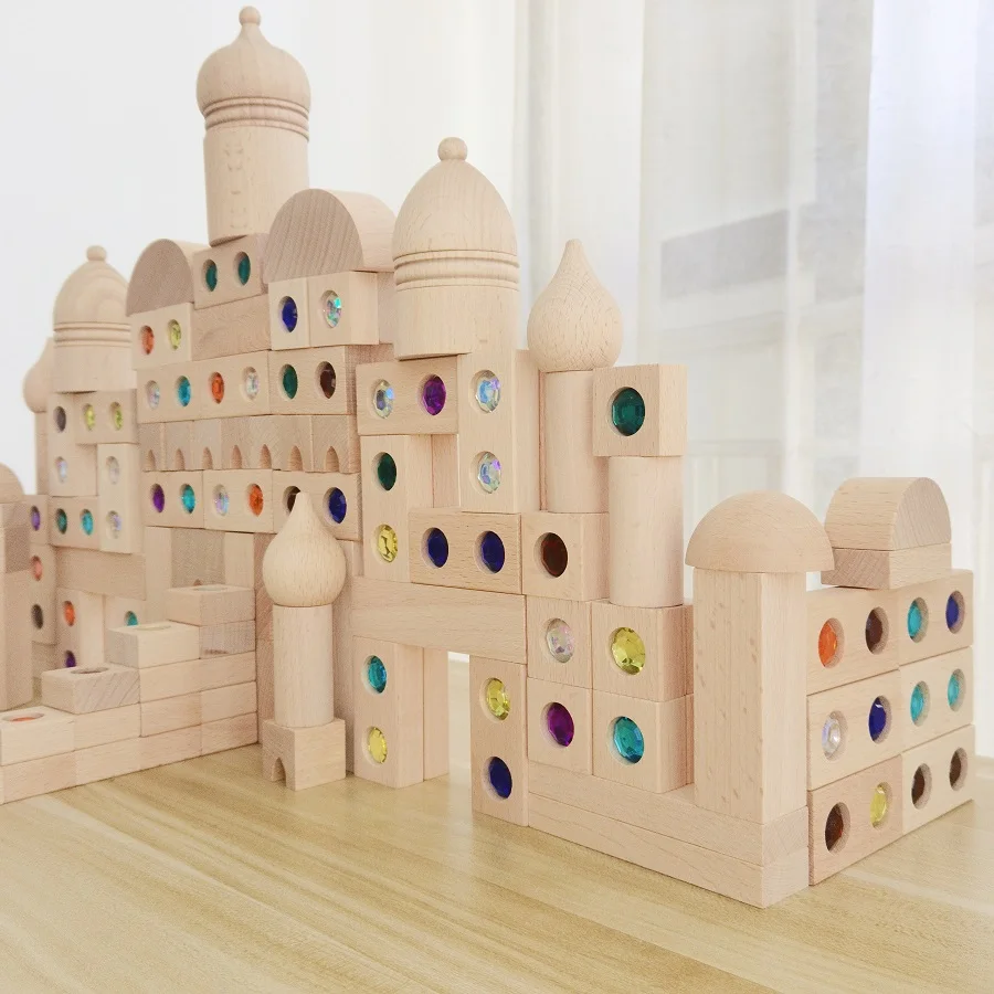spek Bewijzen studie 20-100PCS Big Wooden Castle Building Blocks Toys Montessori Stacking Toys  For Children Construction Building houten speelgoed - AliExpress
