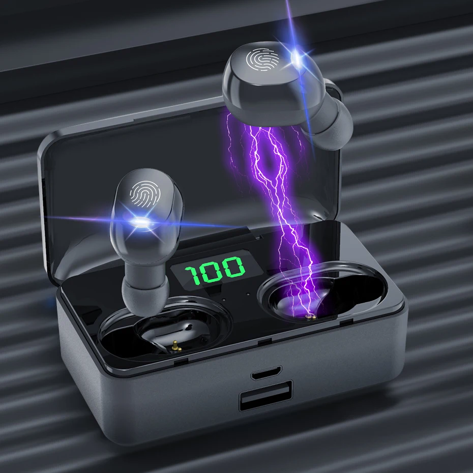 Waterproof Earbuds Headsets Microphone Tws Bluetooth Sports Stereo with 4200mah Charging-Box