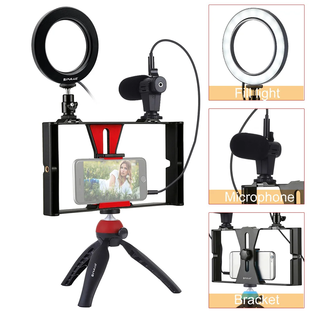 

Fill Light Tripod Microphone Selfie Live 4-8W LED Ring Light Dimmable Flexible Vertical Bracket Mount Mobile Camera Light Set