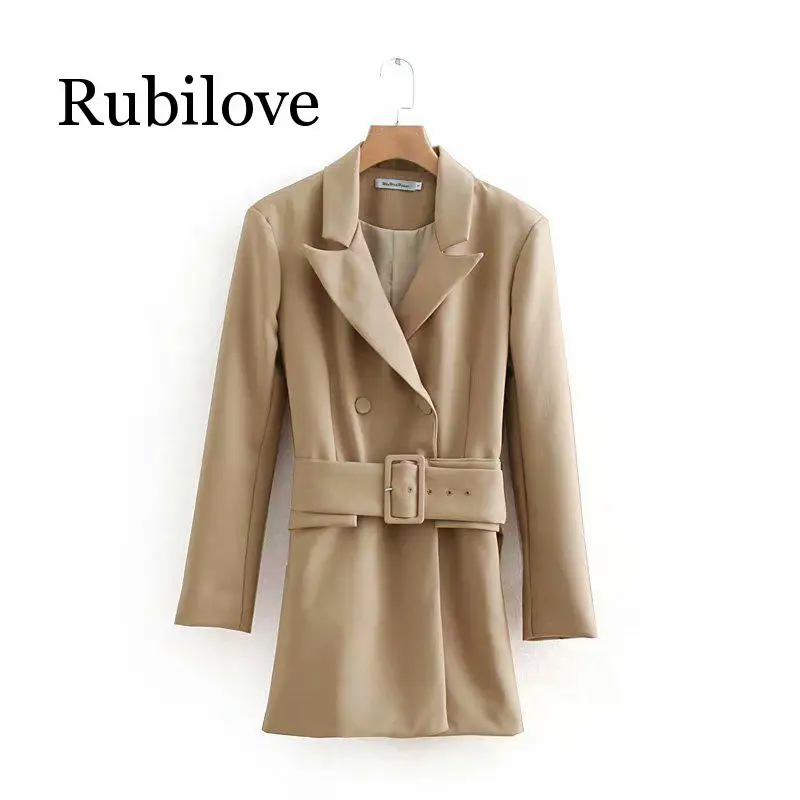 

Rubilove 2019 Women Khaki Casual Spring Autumn Jacket Female Elegant Adjustable Waist With Belt Long Sleeve Outwear