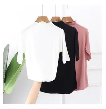 

2020 NEW Spring bottoming shirt female T-shirt long-sleeved lapel slub cotton thickened large size cotton shirt bottoming shirt