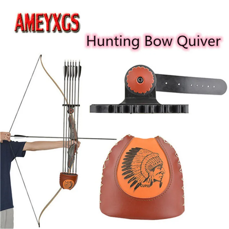Traditional Archery Bow Quiver Leather Five Arrow Recurve Longbow 