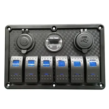 

Waterproof 6 Gang Car Auto Boat Marine LED Rocker Switch Panel Circuit Breakers Voltmeter Dual USB Car Charger