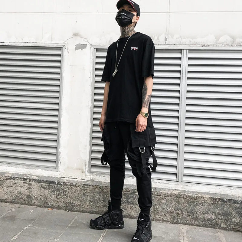 Мужские повседневные брюки карго с большими карманами модные черные штаны