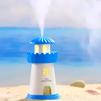 

Creative Christmas gift Blue Lighthouse Humidifier Air Humidifier With LED Light USB Aroma Humidifiers Flower Essential Oil