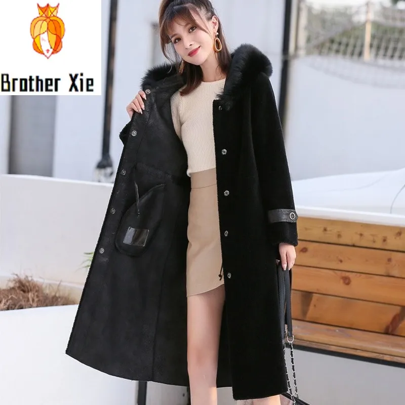 

Korean Sheep Shearing With Fox Fur Collar Winter Coats Women Medium Length Slim Fashion Warm Windproof Abrigos Mujer Invierno