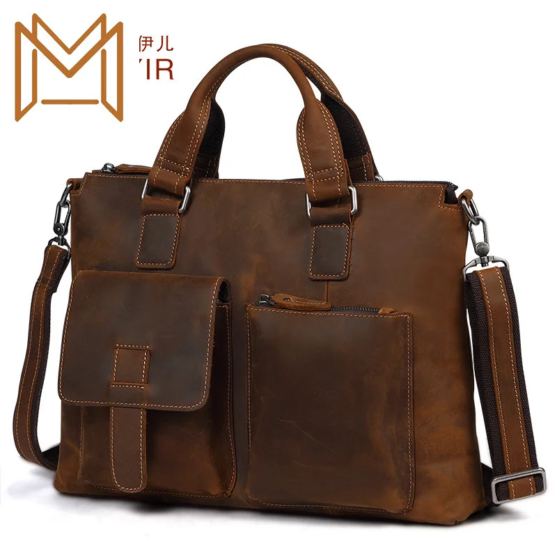 

Crazy Horsehide Man Briefcase Genuine Leather Male Package Business Affairs Portable Computer Package Single Shoulder Package
