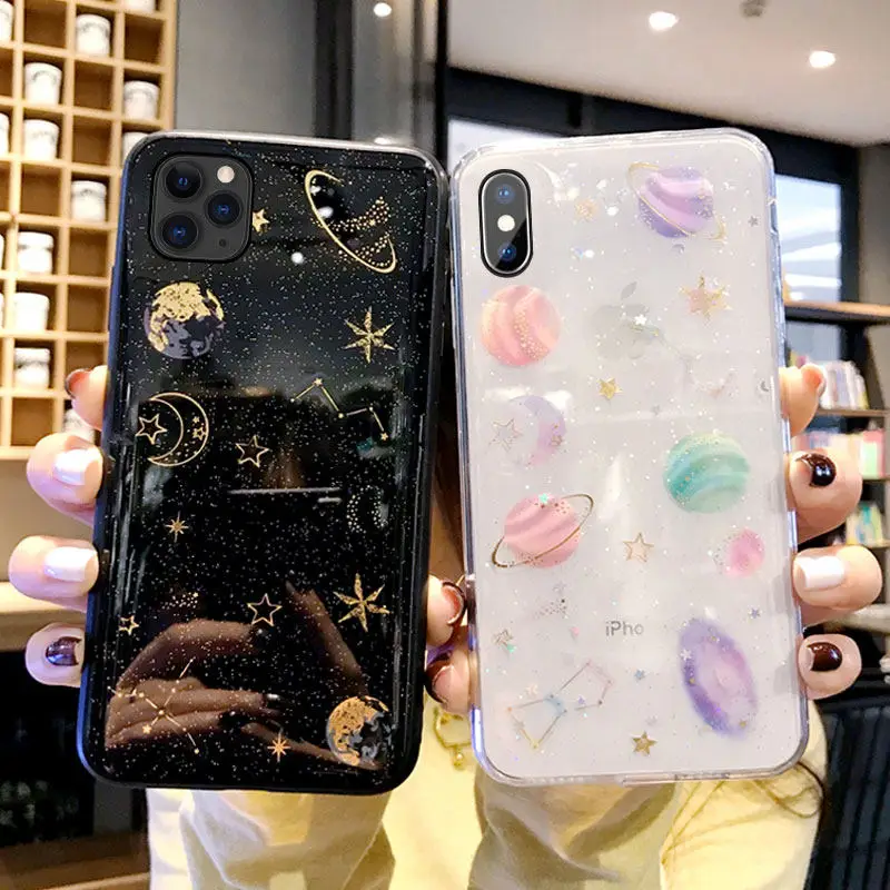 For iphone xr case Space planet Star Блестящий чехол на айфон 11 Pro Max 7 силиконовый прозрачная