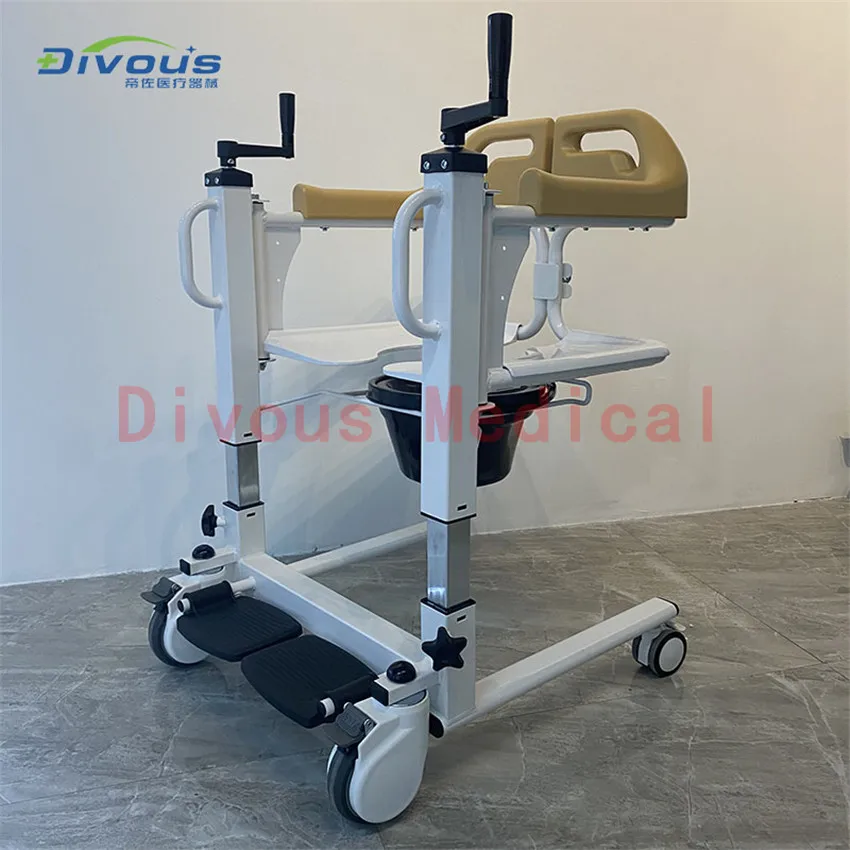 Diasbled Patient Transfer Lift Wheelchair With Toilet Commode Adjustable Bath Chair 6
