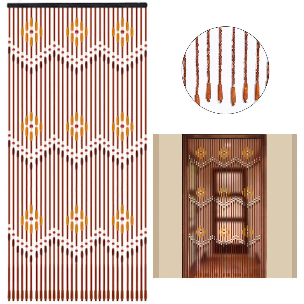 

90x220cm 31 Line Wave Wooden Beads Curtain Handmade Wooden Fly Screen Door Curtain Blinds For Bedroom Living Room Divider