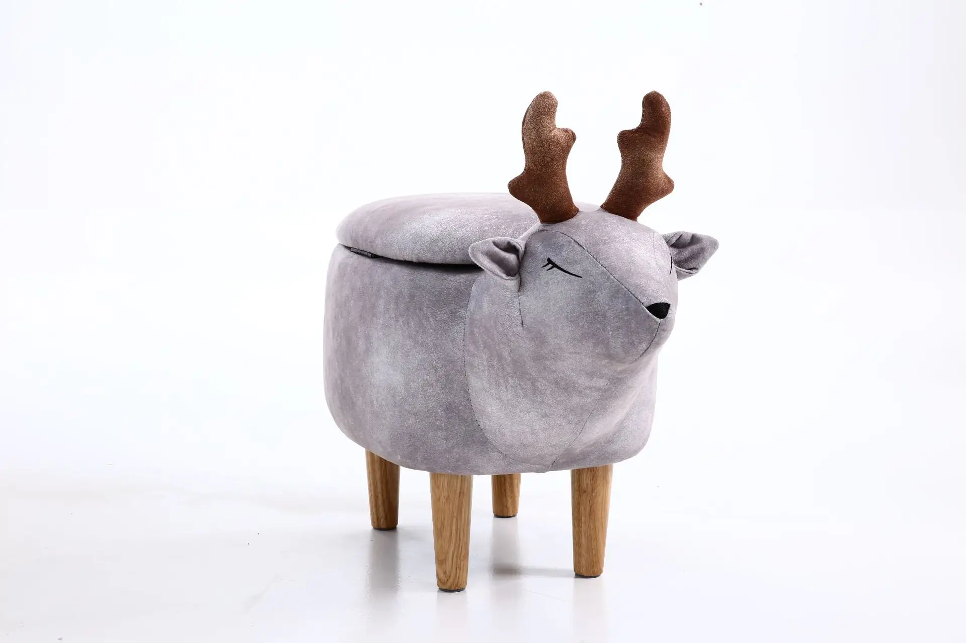 New Household Low Foot Stool Small Cartoon Animal Wood Bench Kids/Children Chair Living Room Small Tea Table Sofa Leather Fabric - Color: deer D with storage
