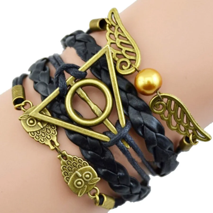 14 Harried Poter Accessories Metal Necklace Bracelet Deathly Hallows Fly Thief Quidditchs Key Ring Pendant Vintage Angel kids Gift - Цвет: 14
