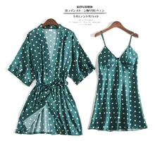 Lisacmvpnel в горошек короткий рукав Для женщин свободный комплект для девочек пикантные тонкие спагетти ремень Костюм с кардиганом Pijamas