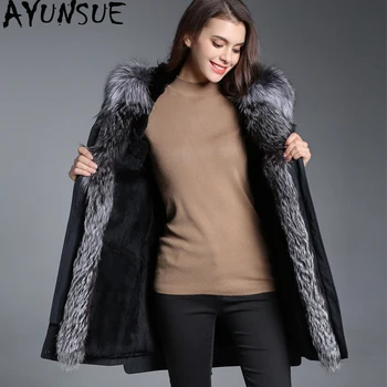 Preise AYUNSUE Echten Pelzmantel Weibliche NatĂŒrliche Kaninchen Pelz Parka Winter Jacke Frauen Kleidung 2020 Fuchs Pelz Kragen Lange Jacken Warme Mantel