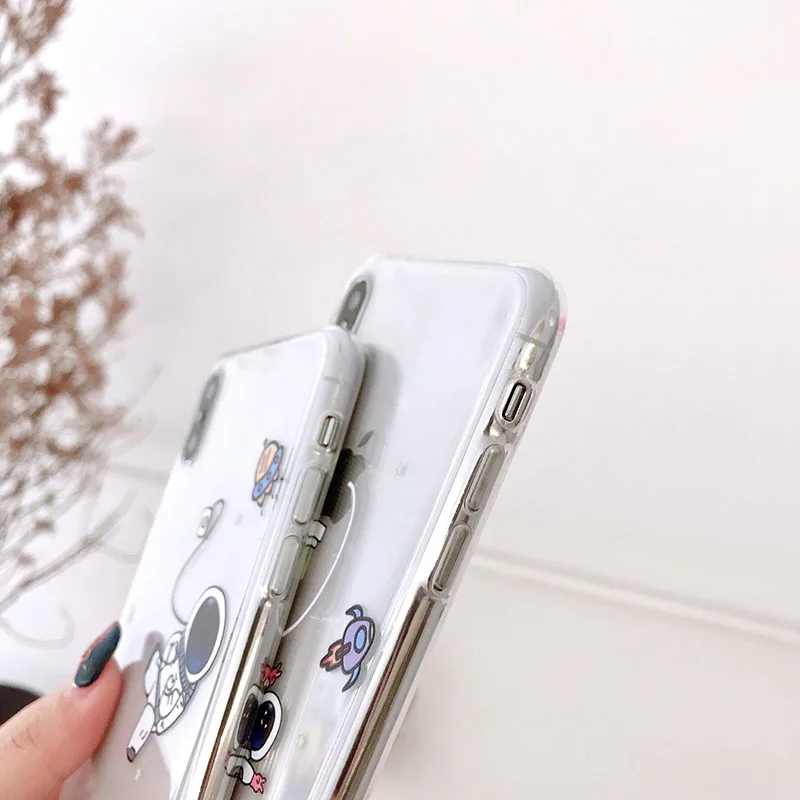 Милый прозрачный чехол для телефона с мультяшными астронавтами для iPhone 11 pro MAX Xs MAX Xr X 6 6s 7 8 plus, Забавный мягкий чехол из ТПУ