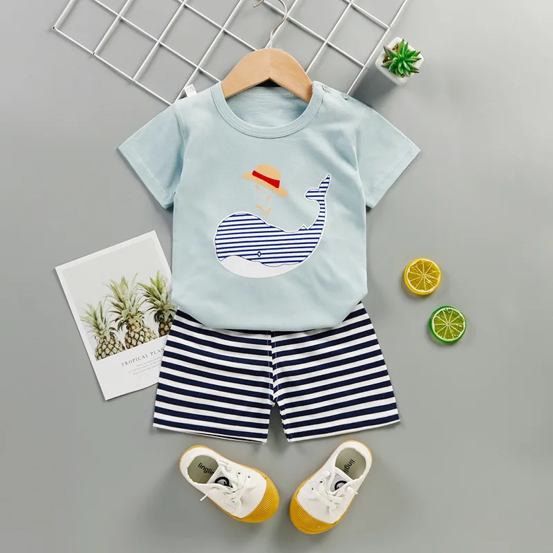 

ZWY962 Children's Short-sleeved Suits,summer Clothes Baby Boys Dinosaur Tshirts + Cotton Shorts Set Girls Casual Outfits Suit