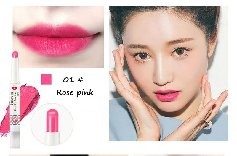 8 Colors Double Head Lipstick Air Cushion Lip Biting Bar Long Lasting Matte Balm Women Makeup Cosmetic Tool - Цвет: 01  Rose pink