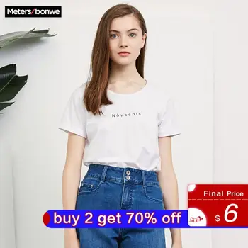 

Metersbonwe Girls T-Shirt For Women Casual Loose Tops Summer New Cotton T-shirt Letter Printing T-Shirt Female 226974