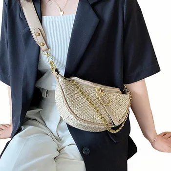 

Straw bag Designer Luxury Women Chest Bag High Quality Crossbody Bags Female Chain Handbag Hobo Messenger Bags Banana Belt Purse