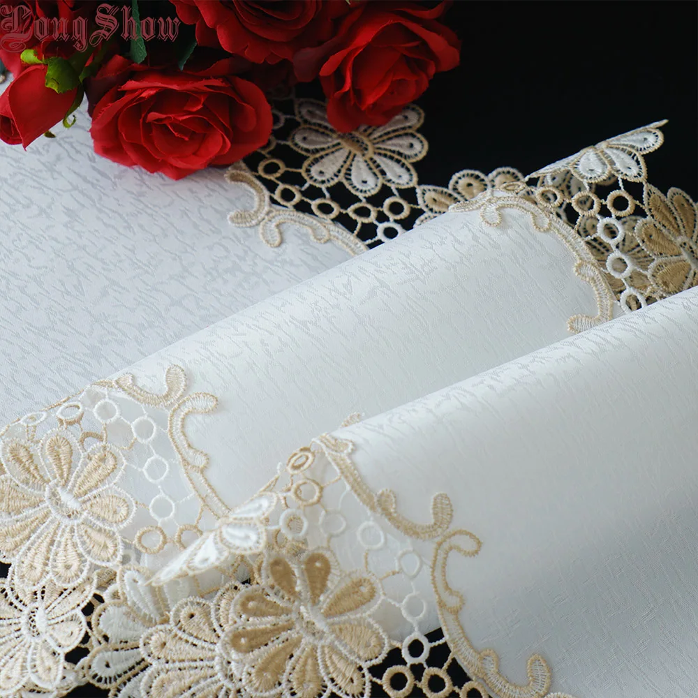 Креативная вышитая кружевная винтажная стильная скатерть из полиэстера белого