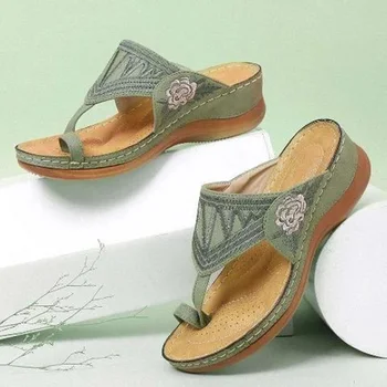 

Embroidery Comfy Wedges Sandals Non-slip Soft Sole Casual Summer Beach Daily Women Slipper