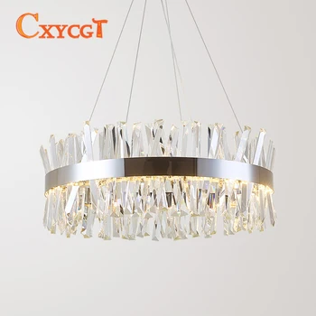 

round design crystal chandelier modern lighting luxury dinning room living room lights chrome LED lamp