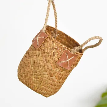

Hand-woven Storage Basket Rattan Straw Flower Basket Garden Hanging Flower Pot Planter Basket For Desktop Decor Home Storage