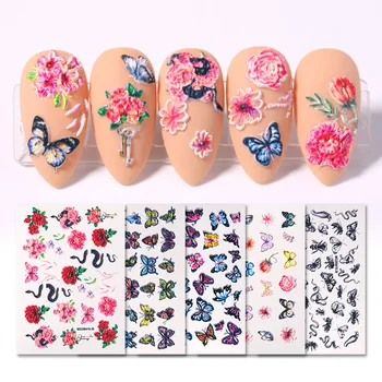 

LEMOOC 6D Nail Sticker Butterfly Transfer Beautiful Flower Cute Animal Decals Nail Art Accessories DIY Design Decorations