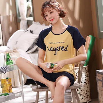 

2020 New Pajamas Women Short Sleeve Shorts Cotton Silk Summer Two-piece Thin Nightwear