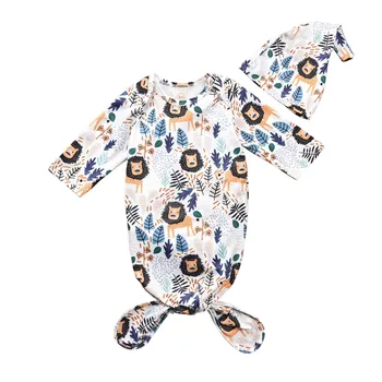 

2PCS Newborn Animal Print Outfit Baby Long Sleeve/Sleeveless Sleeping Bag Infant Blanket+Hat Set Cartoon Print Sleeping Bags