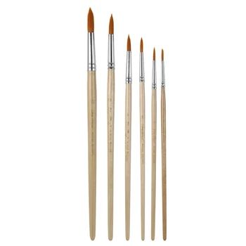 

6pcs Nylon Hair Wooden Handle Paint Brushes Round Pointed Tip Paintbrush Set for Acrylic Gouache Painting Drawing Art Supplies