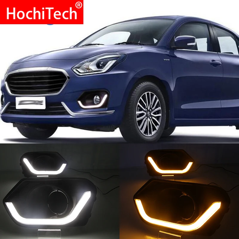 Для Suzuki Dzire дневные ходовые светодиодные дневные ходовые огни противотуманная лампа фары с желтым сигналом поворота