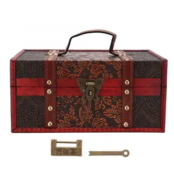 

Portable Vintage Jewelry Storage Box Wooden Jewelry Cosmetics Ring Earring Storage Holder Desktop Accessory Container with Lock