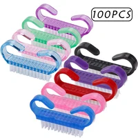 100Pcs Cleaning Nail Brush Manicure Brushes Dust Remove File Acrylic Nail Polish Brush Portable Handle Makeup Pedicure Care Tool 1