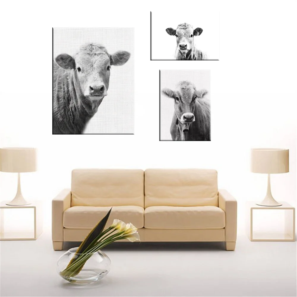 Настенный художественный холст картина печатный плакат корова черный белый цвет