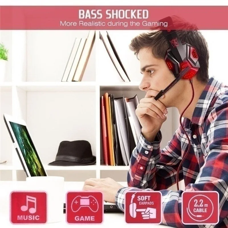 Surround Stereo Gaming Headset Headband Headphone Wired USB 3.5mm LED with Mic for PC PS4 Xbox One Laptops Tablet Smartphones