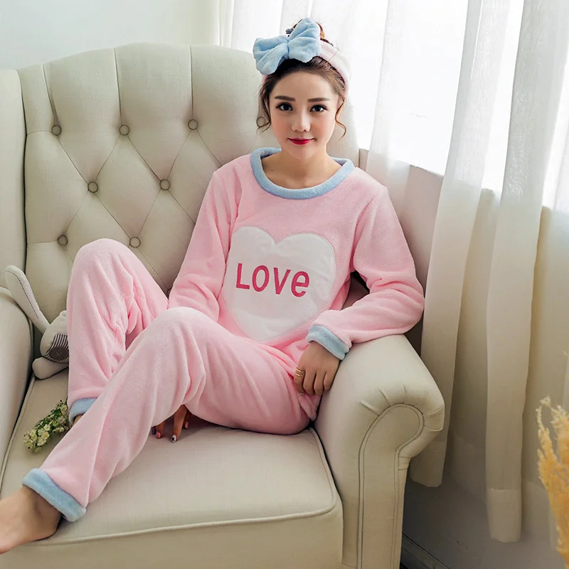 Perfering Women Pajama Sets Winter Flannel Cartoon Thick Warm Sleepwear Cute Animal Female Homewear Long Sleeves Home Suit - Цвет: style 28